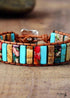 Boho Bracelet, Leather Wrap Bracelet, Blue Brown Tube Ethic
